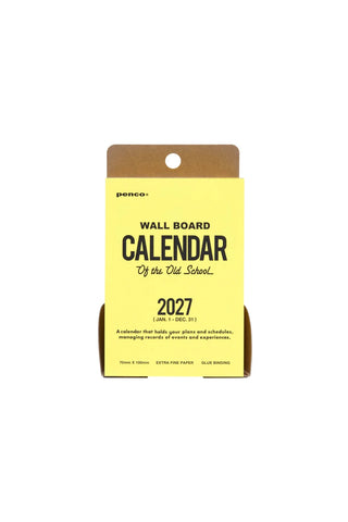 A Penco 2027 wall board calendar with yellow pages in a kraft brown packaging, shown against a plain white background.
