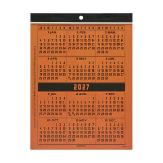 A 2027 wall calendar with an orange background and black header strip, shown against a white background.