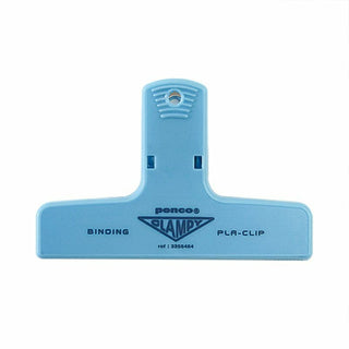 Light blue penco binder clip on a white background