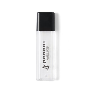 Clear pencil sharpener with black cap on a white background, featuring the 'penco' brand.