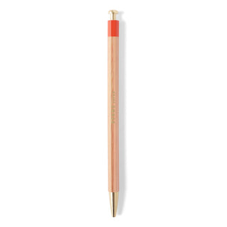 Pencil with wooden body and orange accent on a white background