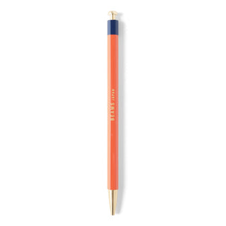Pen with orange body and gold accents on a white background