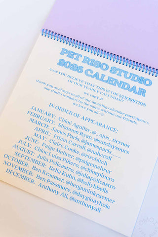 PET RISO Studio 2026 Calendar