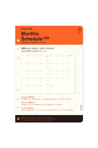 PLOTTER 2026 Monthly Schedule Diary Refill A5 Size