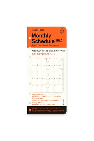 PLOTTER 2027 Monthly Schedule Diary Refill Narrow Size