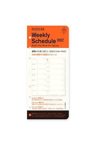 PLOTTER 2027 Weekly Schedule Diary Refill Narrow Size