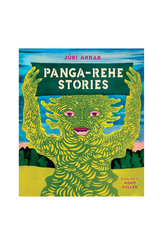 Book cover of 'Panga-Rehe Stories' with a green creature illustration on a blue background