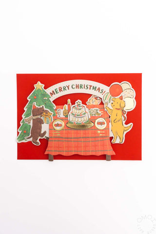 Party Around The Table Pop-Up Christmas Card Dogs