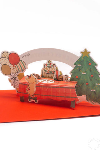 Party Around The Table Pop-Up Christmas Card Dogs