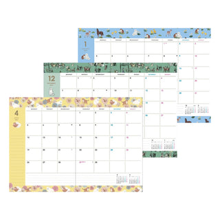 Paul & Joe planner monthly calendar pages with blue, green, and yellow patterned borders