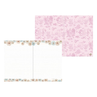 Paul & Joe planner showing a floral lined spread and pink patterned inside cover