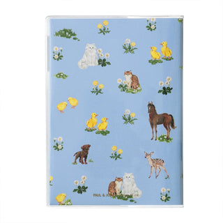 Paul & Joe B6 weekly planner with blue cover, meadow flowers, and illustrated animals