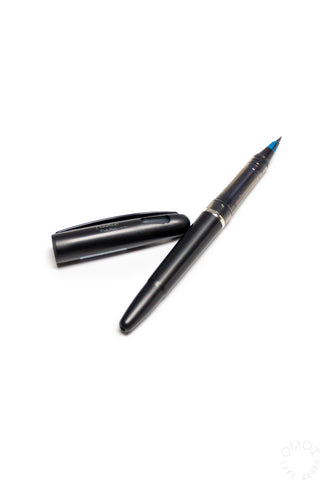 Blue pen with cap on a white background