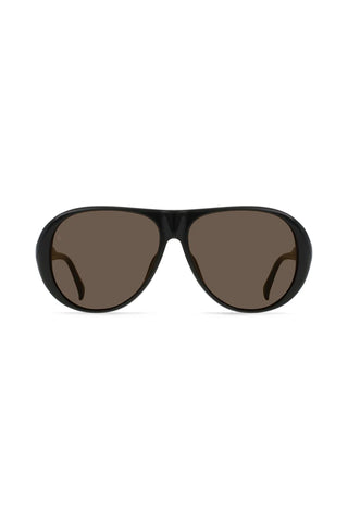 Black full-rim sunglasses with brown-tinted lenses