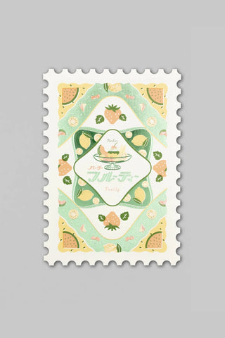 Decorative post card with a fruit design on a gray background