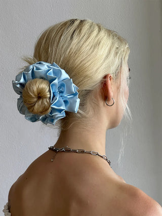 Room Shop Satin Ruffle Medium Scrunchie Ice Blue