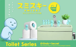 SMISKI Toilet Series blind box front with bathroom scene and blue glow-in-dark figure