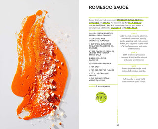 Romesco sauce recipe with  sauce on a white background