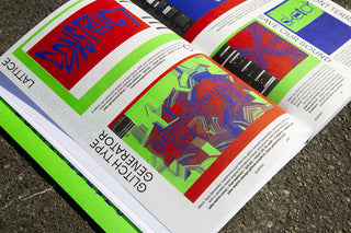 Open magazine with colorful text and graphics on a textured surface