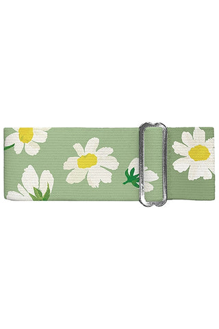 Green pen band with white daisy pattern on a white background