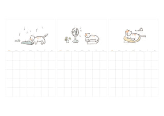 Three cat monthly plan sticker sheets with assorted cat activity scenes