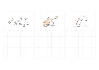 Three cat-themed monthly plan sticker sheets with outdoor and hearts designs