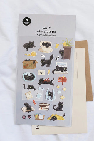 Suatelier My Little Universe daily sticker sheet with black cat illustrations