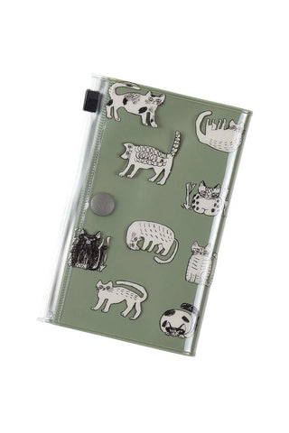 Green cat design 5 pocket pouch on a white background