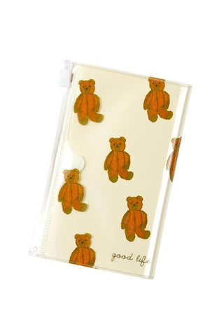 Brown bear pattern 5 pocket pouch on a white background
