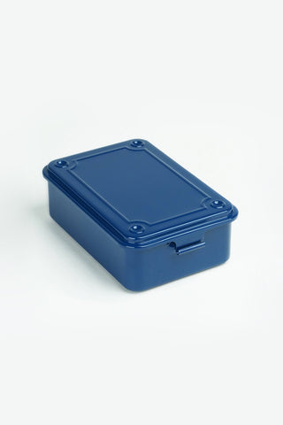 Blue rectangular storage box on a white background
