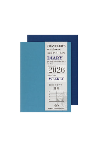 Blue traveler's notebook 2026 weekly diary cover on a white background