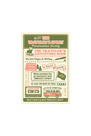 Vintage-style travel-themed penci board with text and graphics on a white background