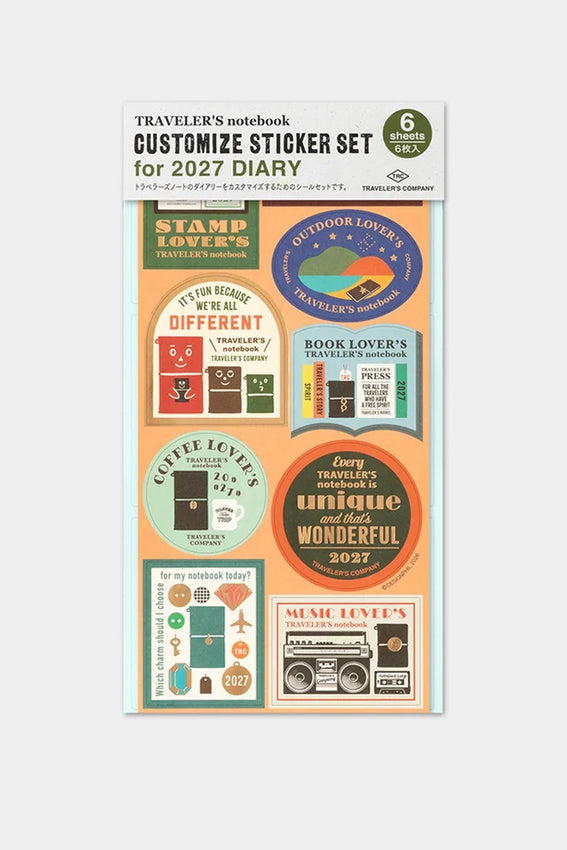 Traveler's notebook customized sticker set, 6 sheet pack for 2027 diary
