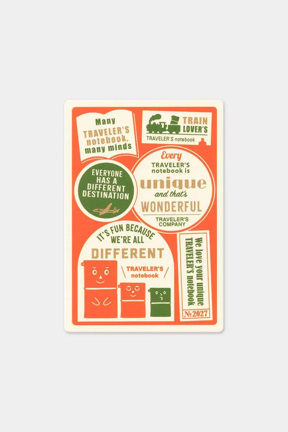 Passport writing mat with orange border and colorful icon text design