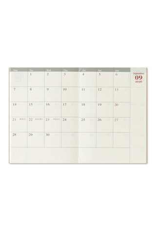 Inside of TRAVELER'S monthly planner to show monthly calendar of September 2026