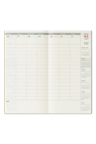 Calendar with weekly vertical view on a white background