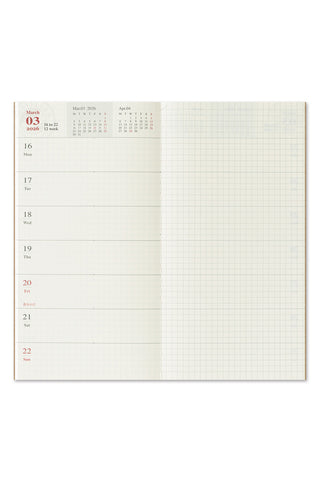 Calendar and grid planner on a white background
