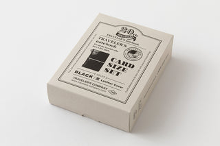 Card size set packaging with branding on a white background