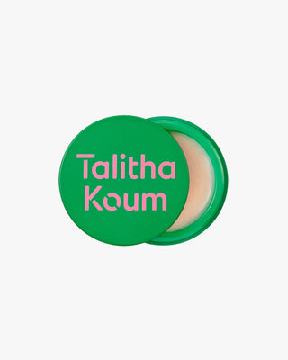 Talitha Koum Lipcure Balm green lid with creamy beige balm inside