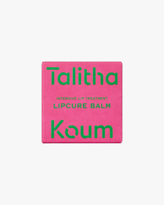 Talitha Koum Lipcure Balm box with pink and green branding