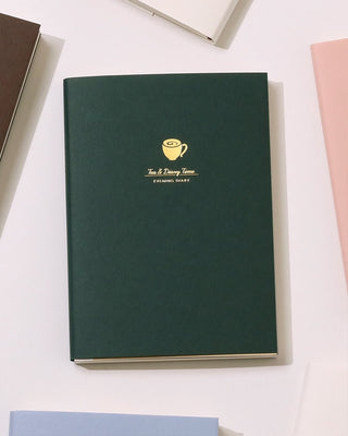 A6 evening diary, dark green hard cover with small coffee cup emblem
