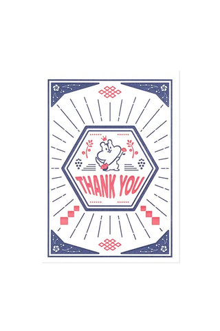 Card with cartoon squirrel and 'Thank You' text on a decorative border