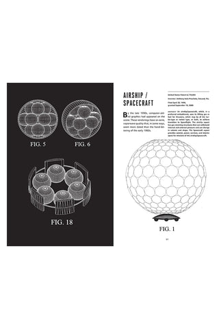 Illustrations of airship or spacecraft design on a black and white diagram with text.
