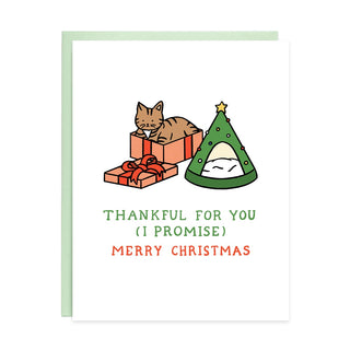 Cat Bed Thankful Christmas Card