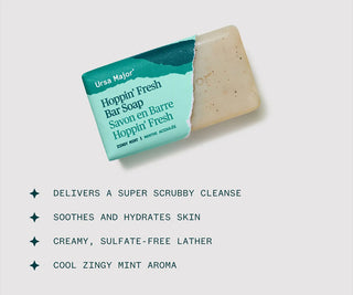 Ursa Major Hoppin' Fresh Bar Soap with packaging on a light gray background