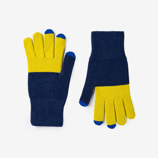 Pair of blue and yellow gloves on a white background