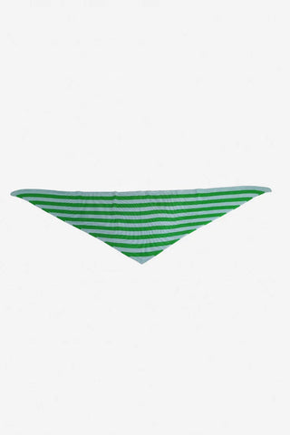 Green and light blue striped fabric on a white background