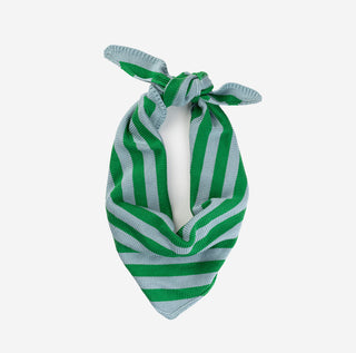 Green and white striped scarf on a white background