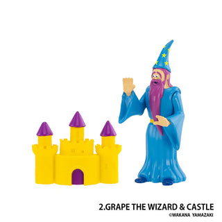 Toy wizard figure with a castle on a white background