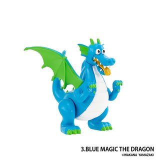 Blue dragon toy with green wings on a white background